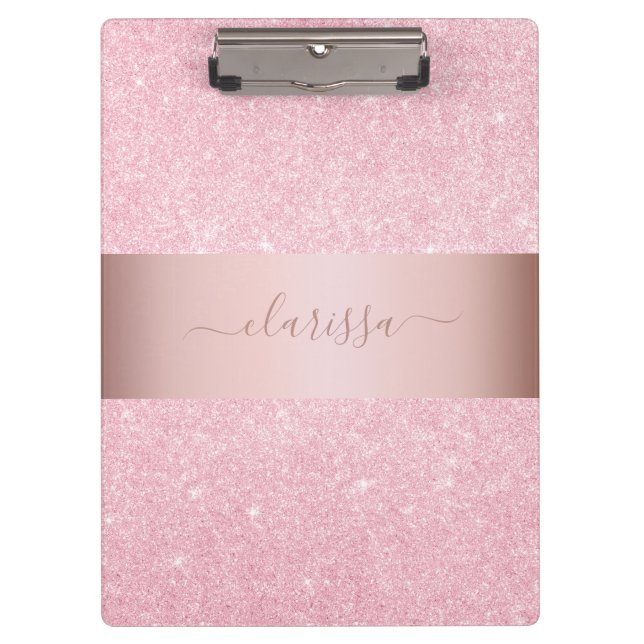 Elegant modern geometric rose gold glitter clipboard (Front)