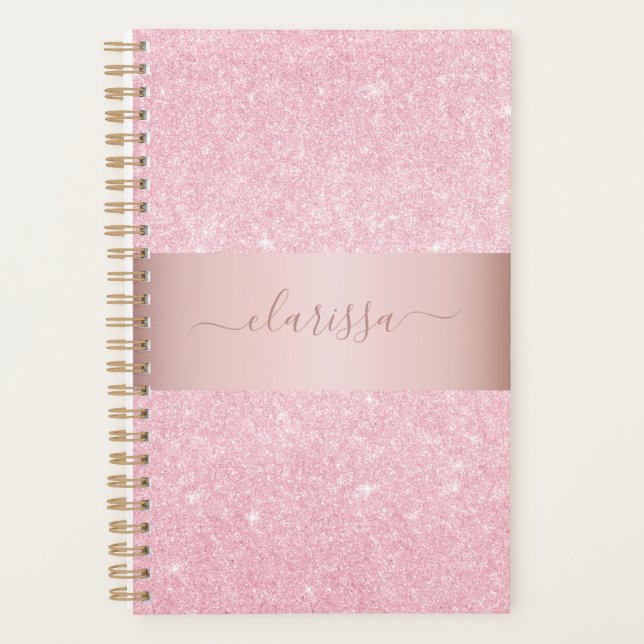Elegant modern geometric rose gold glitter planner (Front)