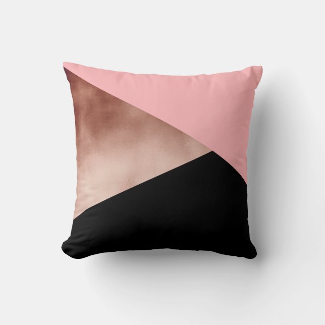 elegant modern geometric rose gold pink black cushion (Front)