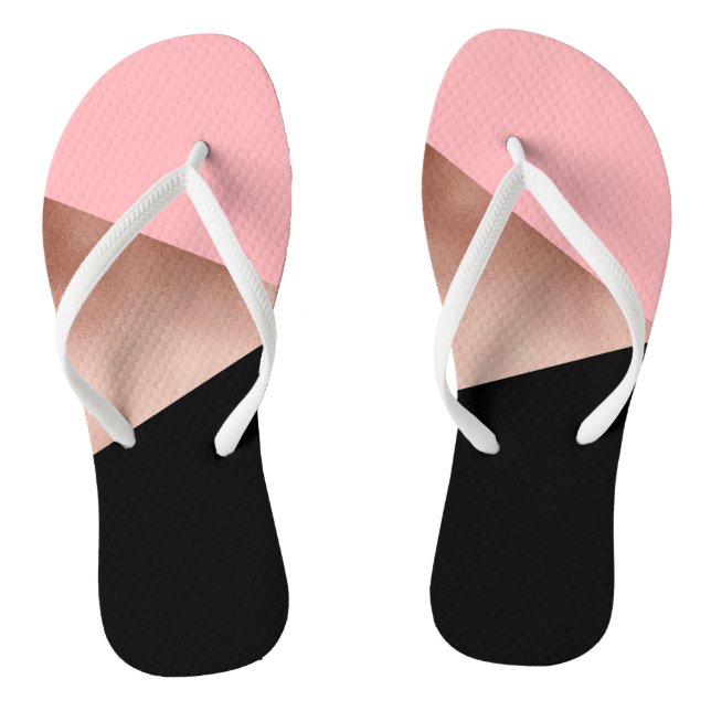 elegant modern geometric rose gold pink black flip flops (Footbed)