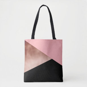 elegant modern geometric rose gold pink black tote bag