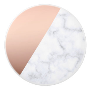Elegant modern geometric rose gold white marble ceramic knob