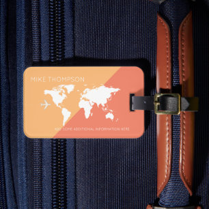 elegant, modern & geometric Salmon World Travel Luggage Tag
