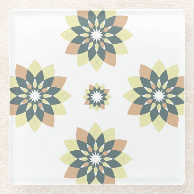 Elegant Modern Geometric Star Bursts Glass Coaster (Front)