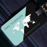 elegant, modern & geometric world travel luggage tag<br><div class="desc">A great design to identify your belongings. The map of the World in a half blue / half black background</div>