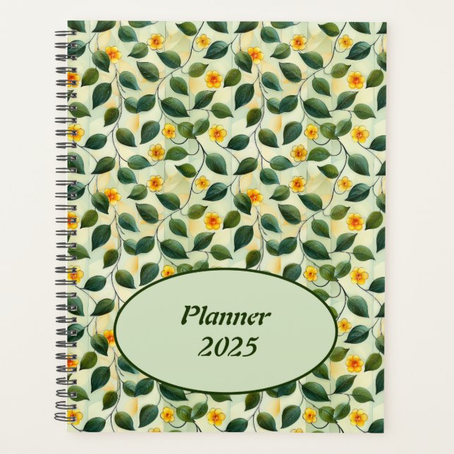 Elegant Modern Girly Botanical Floral Foliage 2025 Planner (Front)