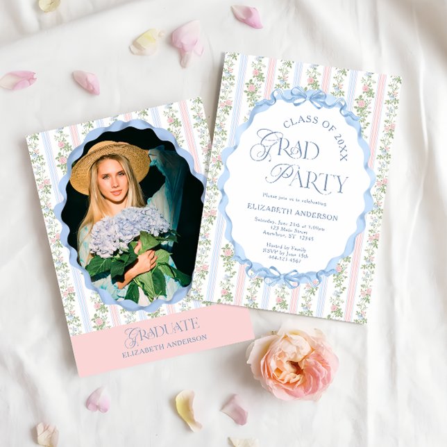 Elegant Modern Girly Bows Graduate Party Invitation (Creator Uploaded)