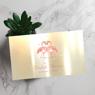 Elegant Modern Girly Funny, Flamingos Hearts Business Card