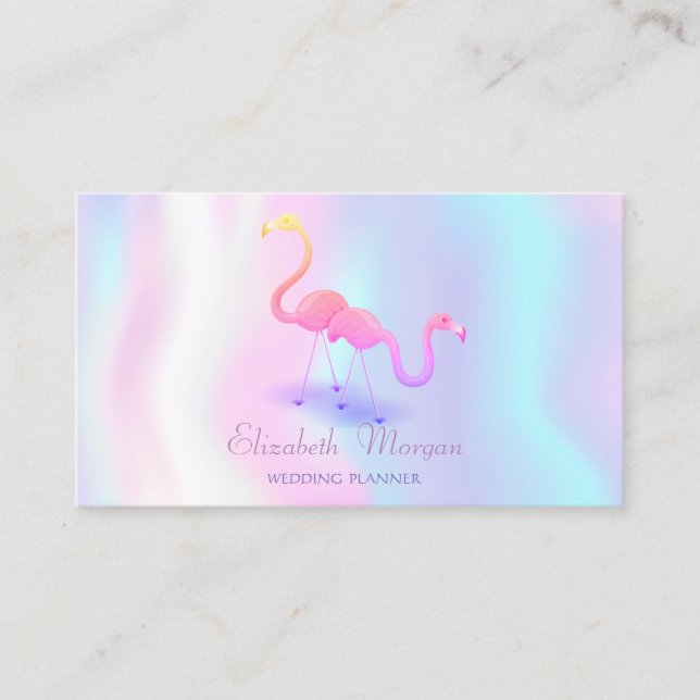 Elegant Modern Girly Funny, Flamingos,Holographic Business Card (Front)