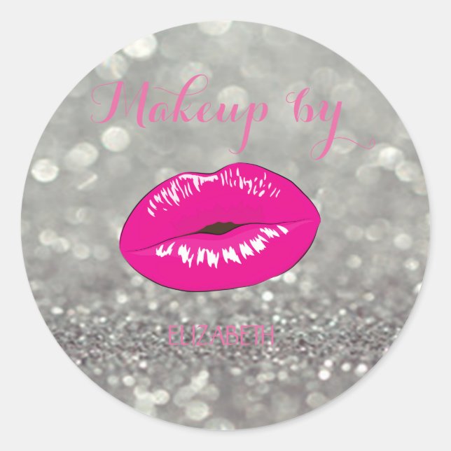 Elegant Modern  Girly,Glittery Bokeh ,Lips Classic Round Sticker (Front)