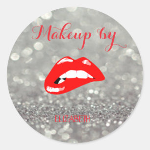 Elegant Modern Girly,Glittery,Red Lips Classic Round Sticker