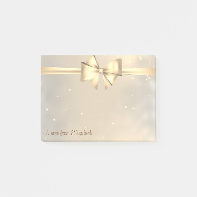Elegant Modern Girly,Gold Bow -  Personalised Post-it Notes (Front)