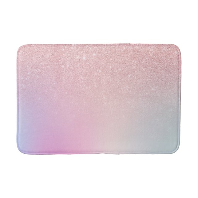 Elegant modern girly ombre pink rose gold glitter bath mat (Front)