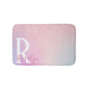 Elegant modern girly ombre pink rose gold glitter bath mat