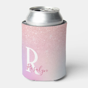 Elegant modern girly ombre pink rose gold glitter can cooler
