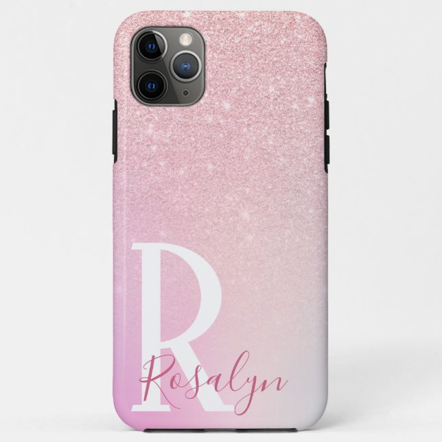 Elegant modern girly ombre pink rose gold glitter Case-Mate iPhone case (Back)