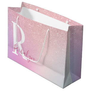 Elegant modern girly ombre pink rose gold glitter large gift bag