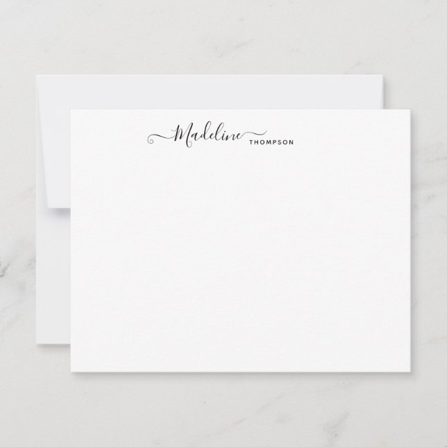 Elegant Modern Girly Script Centre Black Note Card (Front)