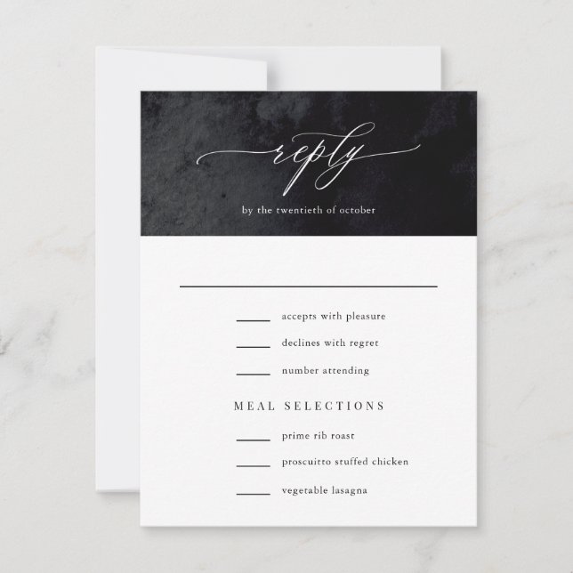 Elegant Modern Glam Black Goth Wedding RSVP Card (Front)
