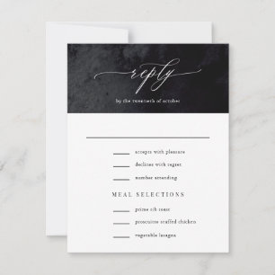Elegant Modern Glam Black Goth Wedding RSVP Card