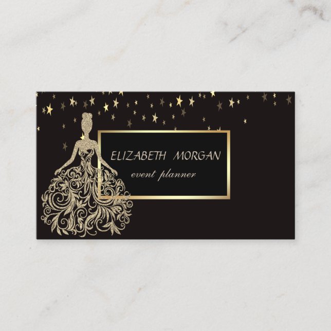 Elegant Modern Glamorouse ,Faux Gold Dress,Stars Business Card (Front)
