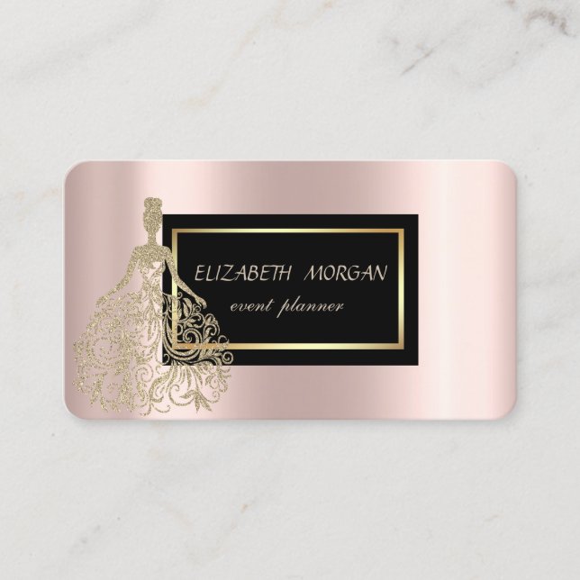 Elegant Modern Glamorouse ,Gold Dress Rose Gold Business Card (Front)