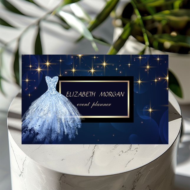 Elegant Modern Glamorouse Stars Blue Dress  Business Card (Creator Uploaded)