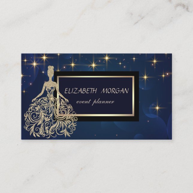 Elegant Modern Glamorouse Stars Faux Gold Dress Business Card (Front)