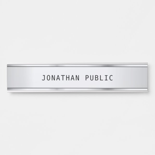 Elegant Modern Glamourous Silver Template Simple Door Sign (Front)