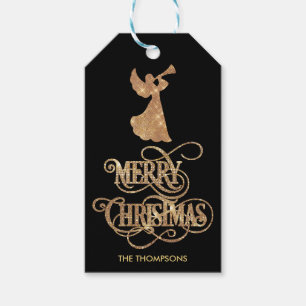 Elegant Modern Glitter Angel Merry Christmas Gift Tags