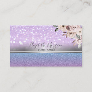 Elegant Modern Glitter Bokeh,Silver Stripe,Flowers Business Card