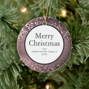 Elegant modern Glitter Christmas Family 1 Photo Ceramic Tree Decoration