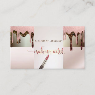 Elegant Modern Glitter Drops, Lipstick, Makeup Business Card