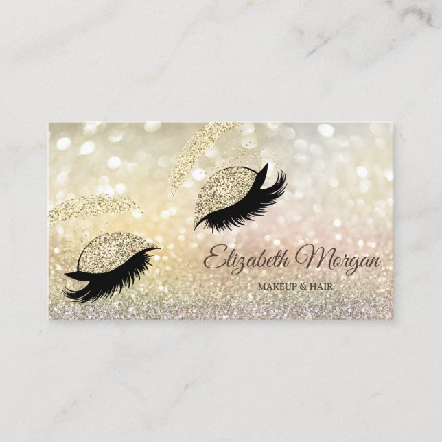 Elegant Modern Glitter Faux Lashes Bokeh Business Card (Front)