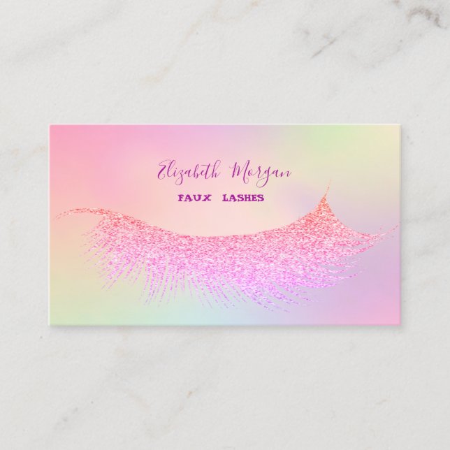 Elegant Modern Glitter Faux Lashes Holographic Business Card (Front)