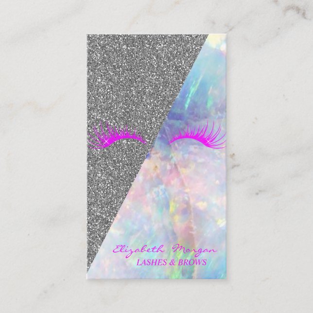 Elegant  Modern Glitter, Faux Lashes Opal Business Card (Front)