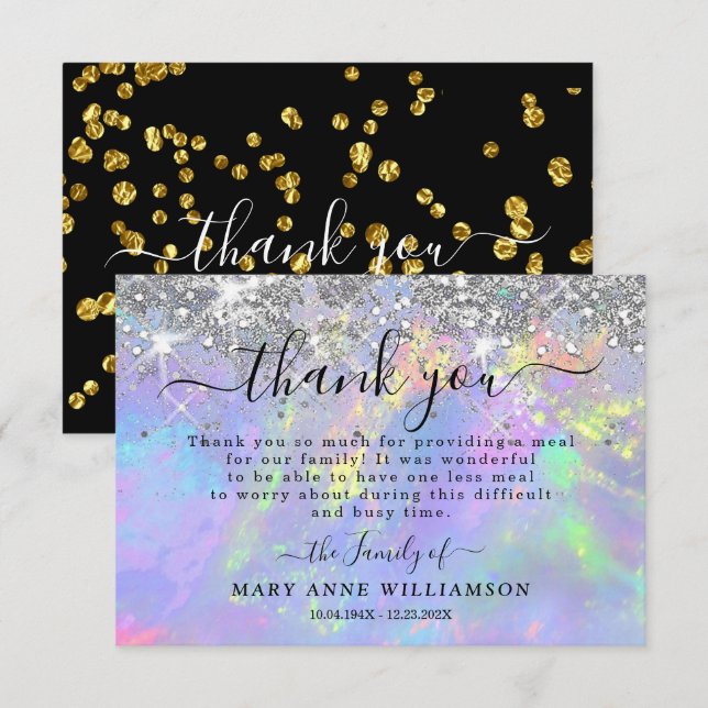 Elegant Modern Glitter Funeral Food Thank You Card (Front/Back)
