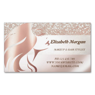 Elegant  Modern Glitter, Girl Face Silhouette Magnetic Business Card