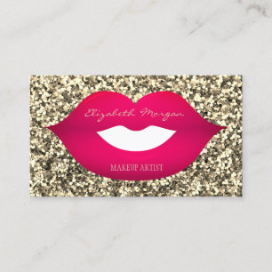 Elegant Modern Glitter, Lips, Makeup artist Business Card
