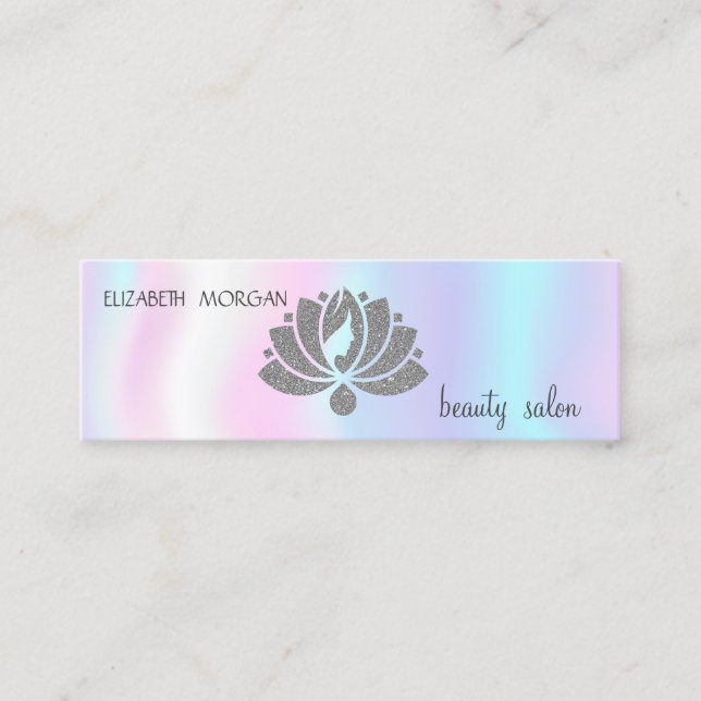 Elegant Modern Glitter Lotus Girl Holographic Mini Business Card (Front)