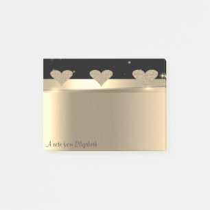 Elegant Modern Glittery Gold Hearts- Personalised Post-it Notes
