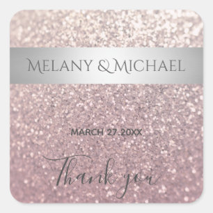 Elegant modern glittery silver stripe Thank you Square Sticker