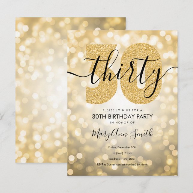 Elegant Modern Gold 30th Birthday Party Invitation Postcard (Front/Back)