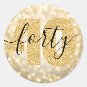 Elegant Modern Gold 40th Birthday Glitter Classic Round Sticker