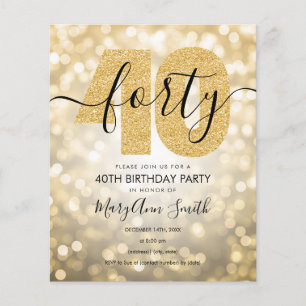 Elegant Modern Gold 40th Birthday Party Invite Flyer
