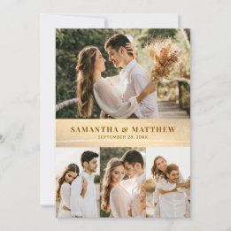Elegant Modern Gold 4 Photo Wedding Thank You Card