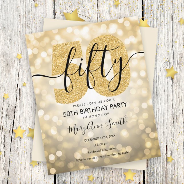 Elegant Modern Gold 50th Birthday Party Invite (Creator Uploaded)