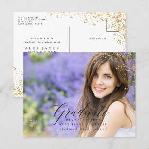 Elegant modern gold abstract speckled graduation a announcement postcard