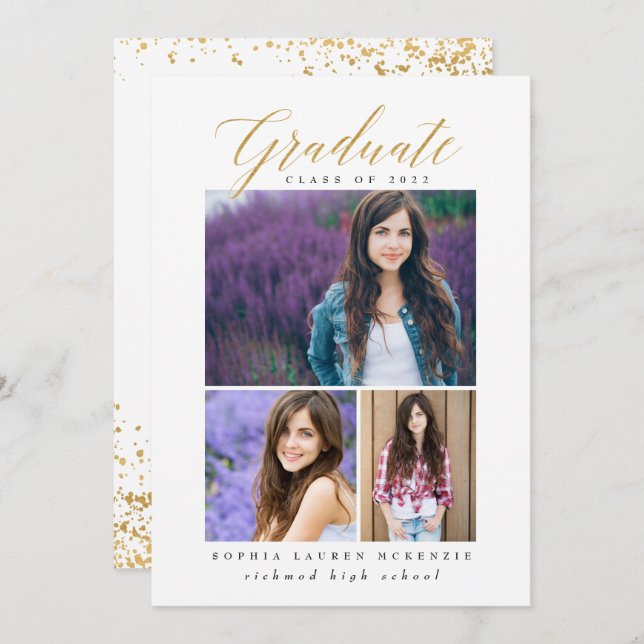 Elegant modern gold abstract speckled graduation i invitation (Front/Back)