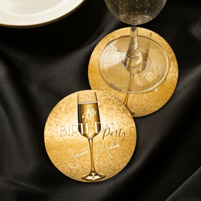 Elegant Modern Gold Adult Birthday Surprise Party Round Paper Coaster (Creator Uploaded)